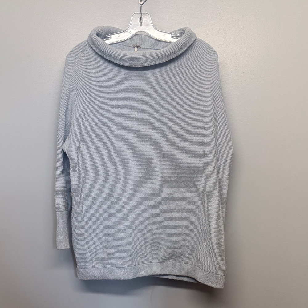 Free People Light Gray Cowl Neck Oversized Ribbed Sweater